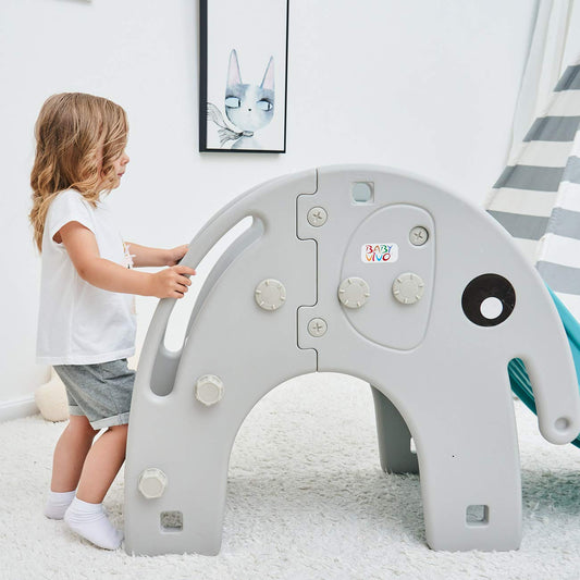 Baby Vivo Children's Slide Kids Slide Garden Slide Toddler Slide Plastic Elephant Rounded Corners & Edges for Indoor & Outdoor in Turquoise/Grey.
