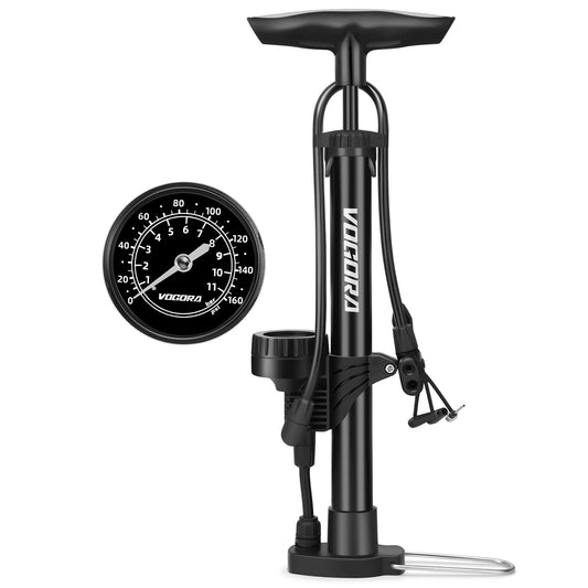 VOGORA bicycle pump for all valves, bike pump French valves with 160 PSI gauge, bike accessories pump air floor pump for ball