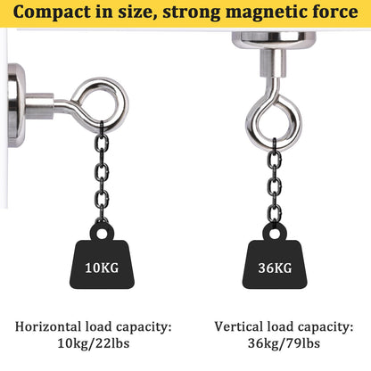 MIN CI 8 Pack Magnetic Hooks, 32mm Neodymium Magnets with 36kg(79lbs) Pulling Force, Eyelet Magnet Hook Magnetic Holder Round Magnet Hooks for Camping Garage Kitchen Office