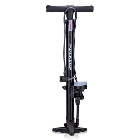 Dunlop bike pump with pressure gauge - bicycle pump with 2 adapters - for all valves - Dunlop, Presta, and Schrader valve - pump 11 bar/160PSI - plastic - black