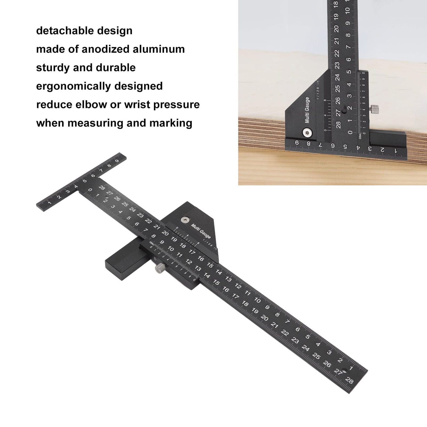 Precise T-shaped ruler, multifunctional aluminum alloy ruler, black measuring ruler for woodworking, construction rulers.