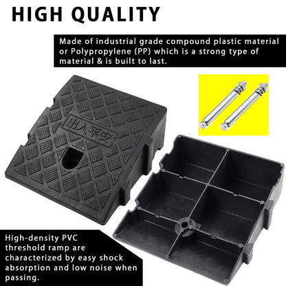 Curb ramps, portable lightweight ramps, threshold ramps, for driveways, sidewalks, car, scooter, 1 piece with 1 expansion bolt (black, 26.9 x 24.9 x 7 cm, 1 piece)