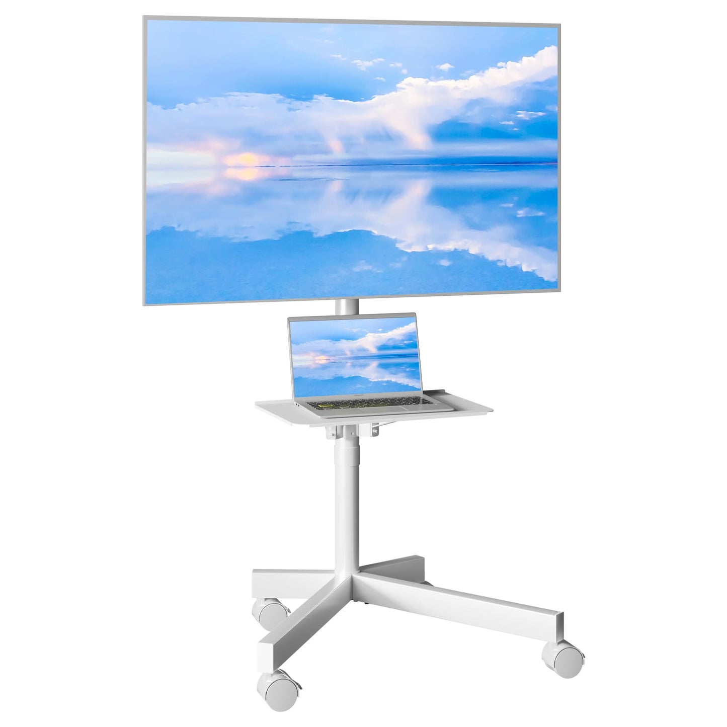 BONTEC Mobile TV stand on wheels for 23-60 inch Plasma/LCD/LED TVs, Portable TV stand with laptop shelf, Height adjustable rolling TV cart up to 25kg, max. VESA 400x400mm (white)