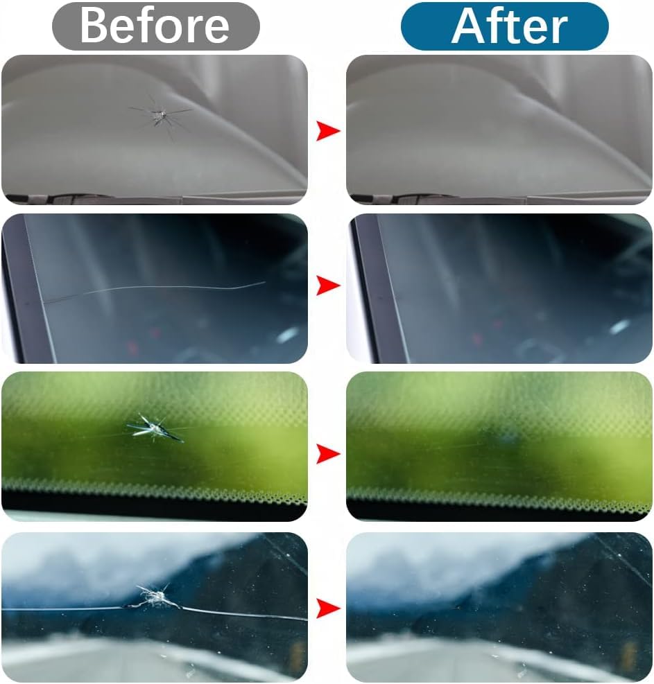 Car Windshield Repair Kit (2Pcs), Windshield Chip Crack Repair Kit, Automotive Windshield Tool for Fixing Chips, Nano Glass Repair Fluid, Star-shaped Crack.