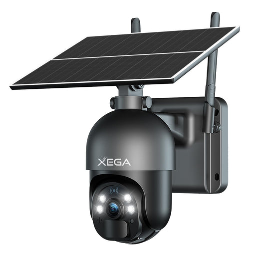 Xega 3G/4G LTE Outdoor Surveillance Camera with SIM Card Wire-Free Solar PTZ IP Camera Outdoor with 2K Color Night Vision 355°/95° Rotatable TF Card Slot PIR Detection 2-Way Audio IP66 Waterproof