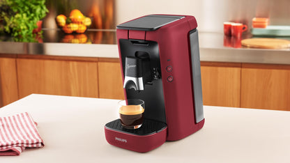 Philips Senseo Maestro coffee pod machine with coffee strength selection, Intense Plus Technology and Memo function, 1.2 liter water tank, made from recycled plastic, color: Red (CSA260/90)