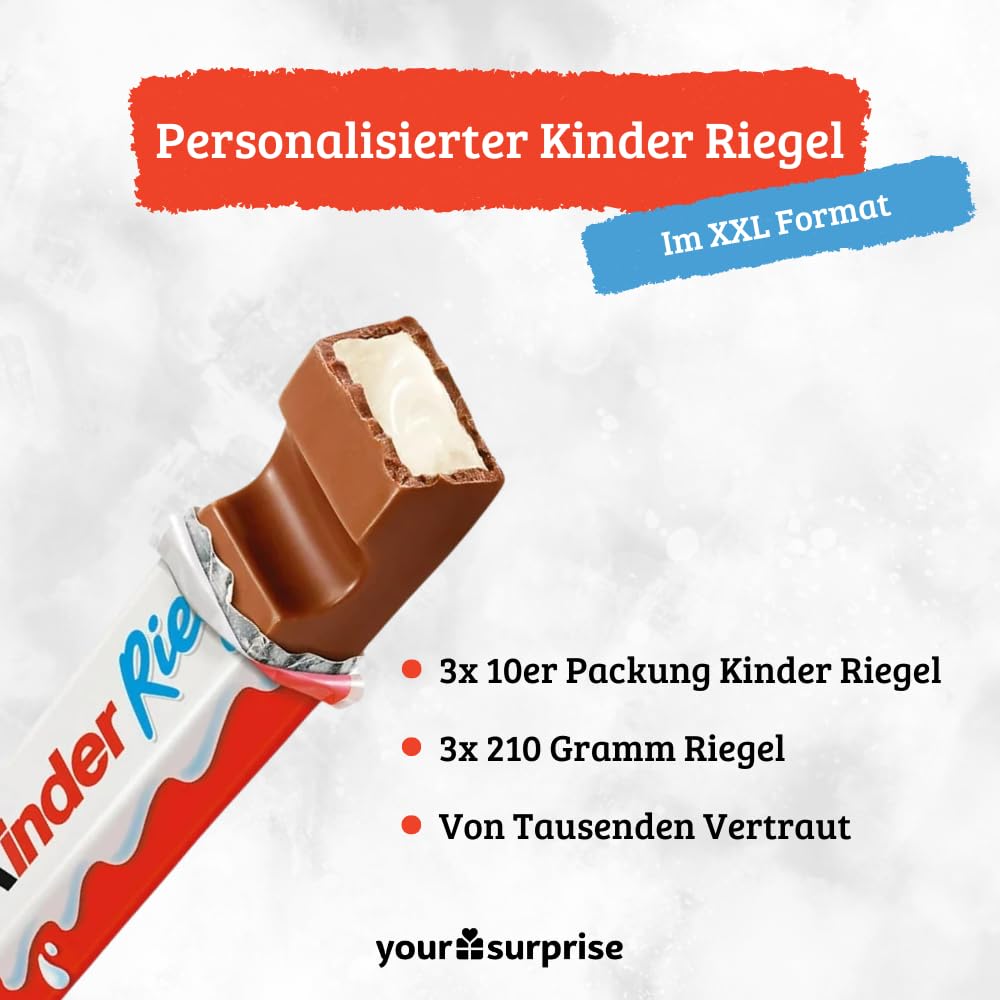 Personalized gift with name - XXL Kinder chocolate bar for men and women. Includes 3 x 10-pack of Kinder chocolate bars (630g). Great birthday present!