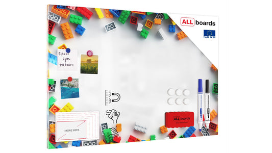 ALLboards Magnetic Metal Board BUILDING BLOCKS 90x60cm MetalBoards Memo Board for any type of magnets Magnetic bulletin board for writing in the children's room + 2 Markers, 6 Magnets, Sponge included.