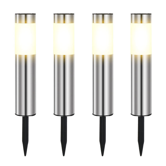 Heinstian Solar Lights for Outdoor Garden Warm White LED Garden Lights Outdoor IP65 Waterproof Stainless Steel Solar Lamps for Patio, Lawn, Garden Pathways and Pathways (4 Pack)