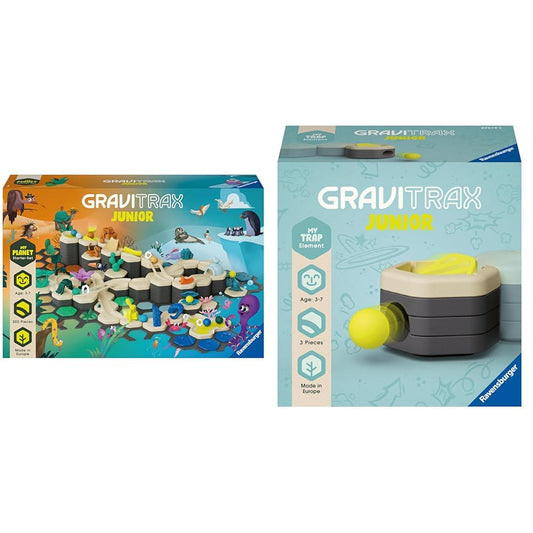 Ravensburger GraviTrax Junior Starter Set XXL & GraviTrax Junior Element Trap - Expandable marble run for kids.