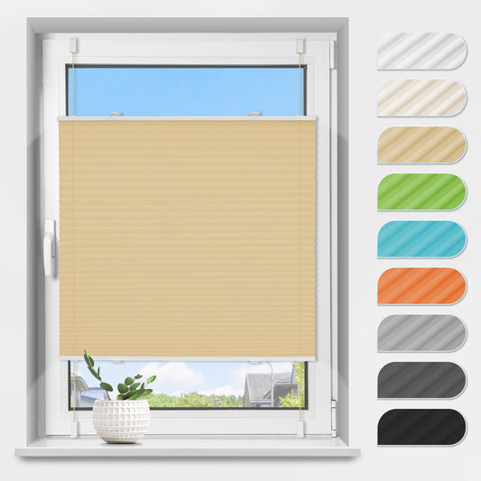 Pleated blind without drilling clampfix cream W75 x H120 cm, pleated blinds translucent and privacy blinds easyfix foldable blind with clamping bracket pleated blind sun protection for windows & doors