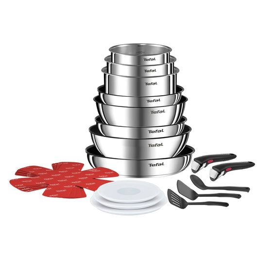 Tefal Ingenio Emotion 20-piece pot and pan set with detachable handle, includes accessories, stackable, space-saving, Induction-compatible Titanium 2X non-stick coating, easy to use and clean, L897SK.