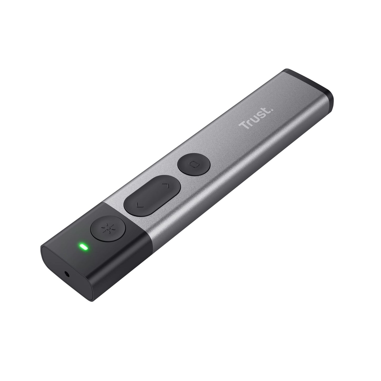 Trust Kazun Wireless Laser Presentation Tool with 4 PowerPoint functions, ultra-slim design, aluminum housing, extra-large range 30m, for PC/Laptop - Gray