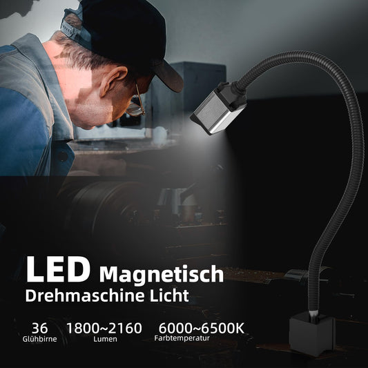 28 LEDs magnetic light, 1320 lumens, 120V flexible gooseneck work light with adjustable magnetic base for CNC, milling machine press sewing machine industrial lighting (12W Magnetic Base)