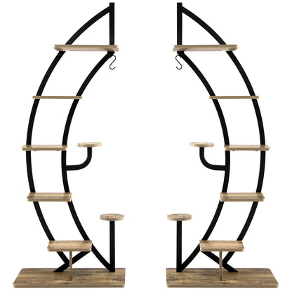 COMFOTTEU 5-tier Plant Stand, Metal Plant Pot, Plant Stand with Tilt Protection, Plant Holder with 7 Tiers & 1 Hook, Display Stand for Patio Garden Balcony, Black (2 Pieces)