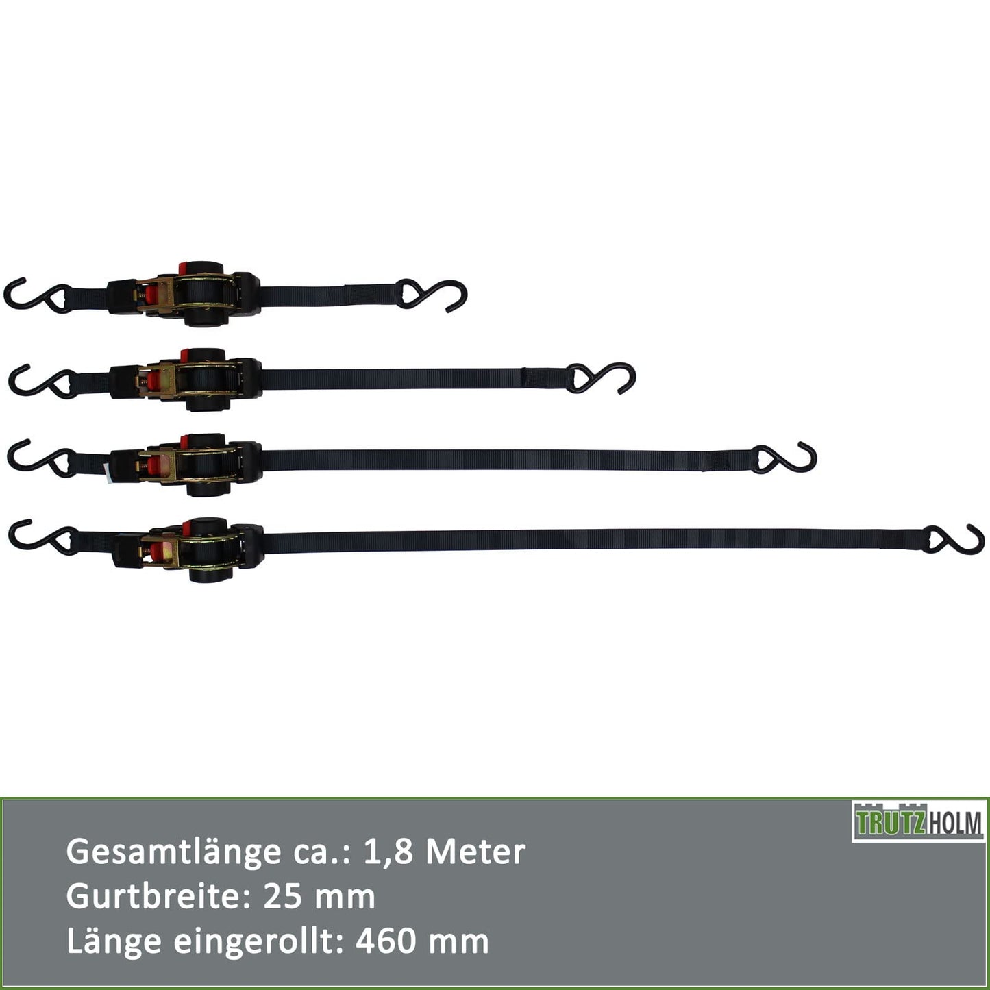 Automatic ratchet strap tie-down straps 25mm 320/640 daN self-retracting with S-hooks (1.8 meters)