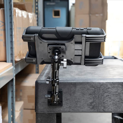 ARKON Heavy Duty Tablet Mount with Adjustable Arm for Tabletops, Cars, Vehicles, Walls, compatible with Apple iPads and Samsung Tablets.