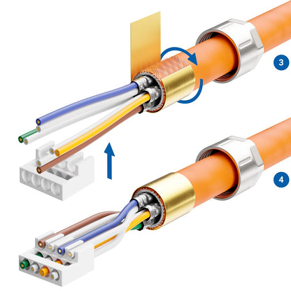 deleyCON 4x CAT 7 network plugs RJ45 toolless shielded 10 Gbit/s 600 MHz network plugs for solid installation cables raw cable connectors RJ45 Ethernet LAN DSL patch cables