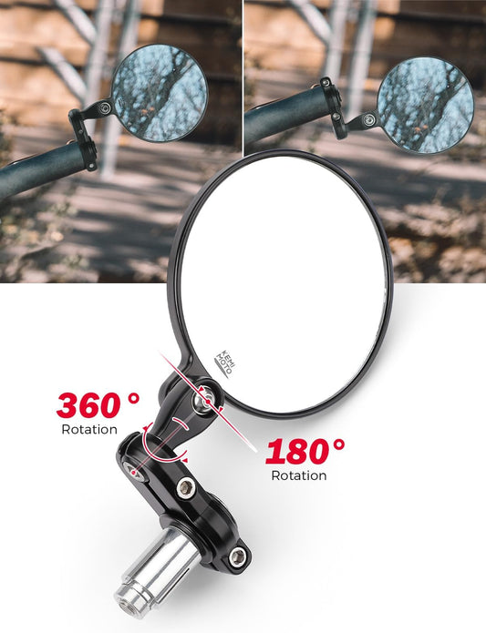 KEMIMOTO CNC Motorcycle Mirrors, E24 Certified, 360° Rotatable, Round Handlebar End Mirrors, Compatible with Scooter, Roller- Sturdy Aluminum Alloy
