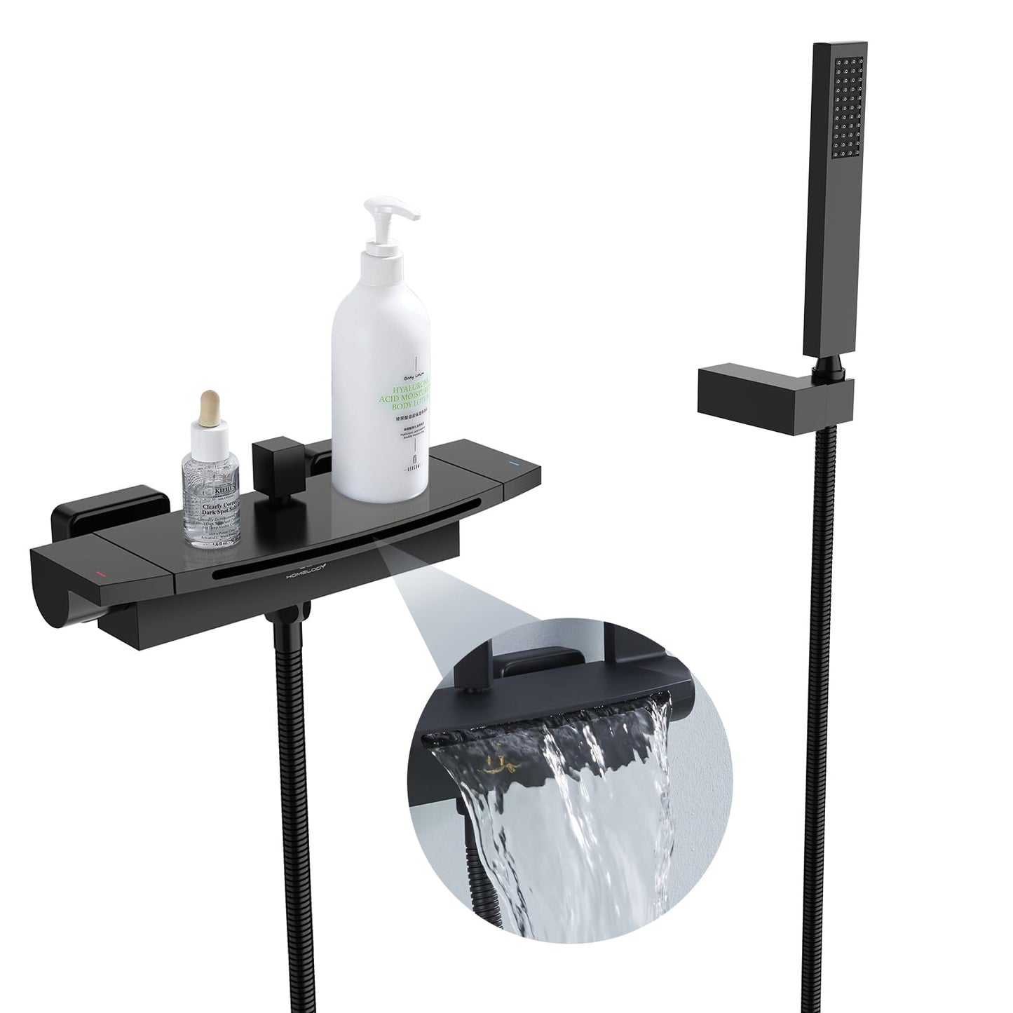 HOMELODY Black Bathtub Faucet Waterfall Faucet Tub Mixer with Shower Tub Faucet...