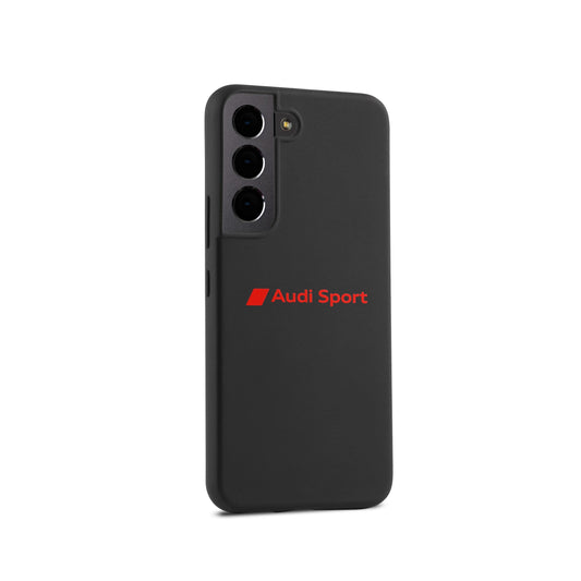 Audi 3222200201 smartphone case cover, black, with Audi Sport logo. Silicone material for ultimate protection.