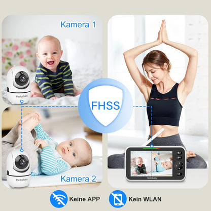 HelloBaby Baby Monitor with Camera, 3500 mAh Battery and 5 Inch Screen, 355° Pan-120° Tilt-Zoom, No-WiFi Baby Monitor, 2 Way Audio, Temperature Display, 8 Lullabies, Night Vision, HB6550