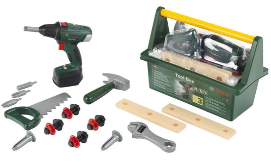 Theo Klein 8520 Bosch Tool Box | With tools and accessories | Includes battery-powered screwdriver with light and sound | Toy for children ages 3 and up