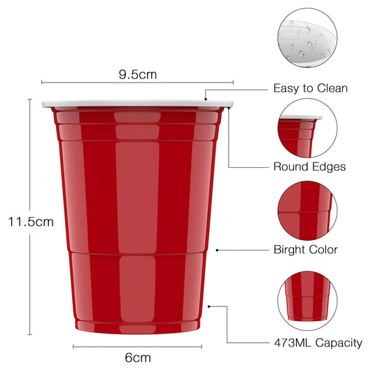 MOZOOSON 16 oz / 473ml cups, 100 pack, reusable plastic cups for camping, Christmas, birthdays, weddings, and parties.