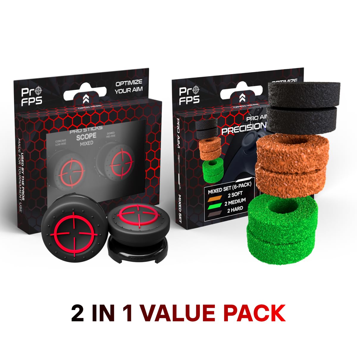 ProFPS PS5 Accessories / PS4 Accessories - 6X Precision Rings & 2X Mixed PS5 Sticks (Duo Pack) - Enhance Aim Assist & Thumbstick Movement with PS5 Controller Accessories - PS5 Accessories & PlayStation Accessories