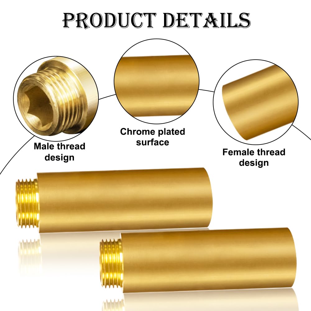 2 pieces of brass faucet extension 3/4 inch x 80 mm, DN20 thread extension, 3/4" female thread x male thread, 80mm brass extension fitting, connection extension for drinking water and heating installation.