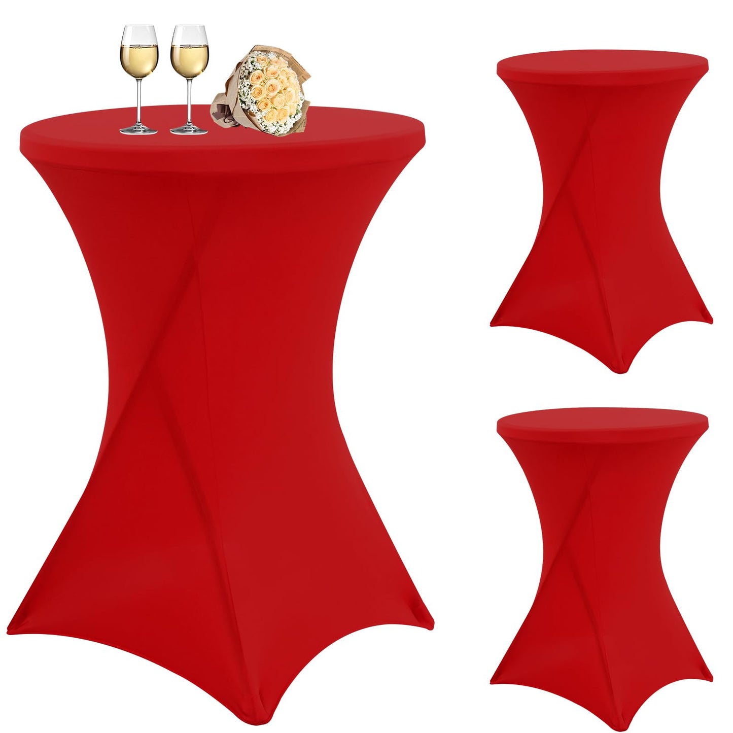 3 pieces of cocktail table covers 80cm, red table covers for Ø 80-85 cm cocktail tables and bistro tables, stretch tablecloth with foot pockets for wedding birthday party banquet (80 cm, red)