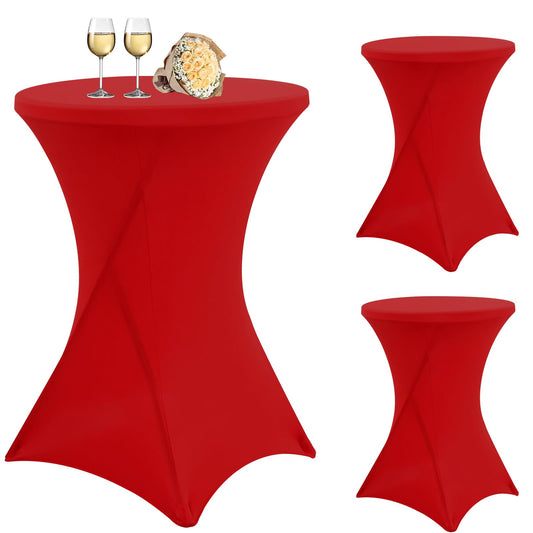 3 pieces of cocktail table covers 80cm, red table covers for Ø 80-85 cm cocktail tables and bistro tables, stretch tablecloth with foot pockets for wedding birthday party banquet (80 cm, red)