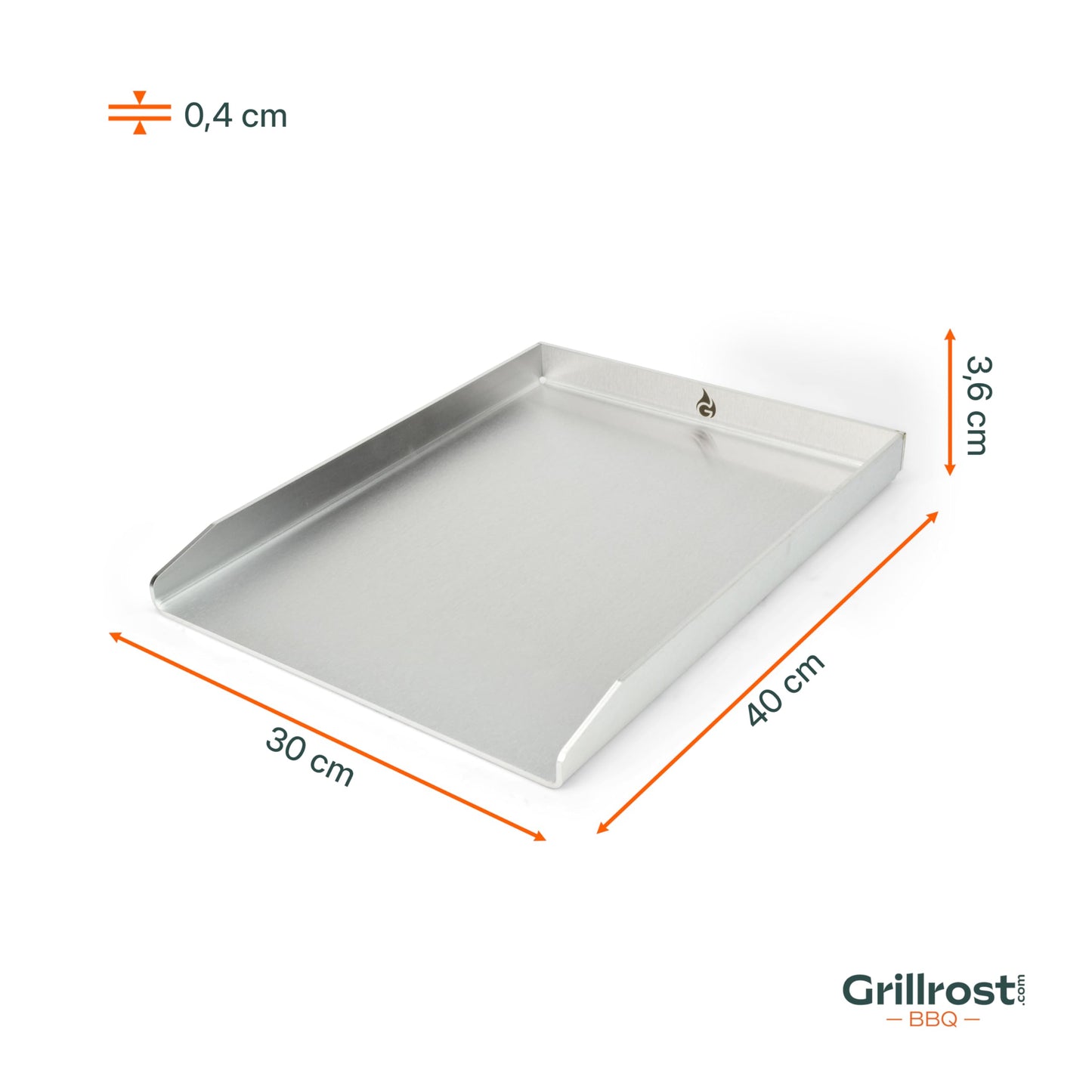 Stainless steel grill plate | Plancha 40x30cm - Universal size | 4mm solid - Made in Germany