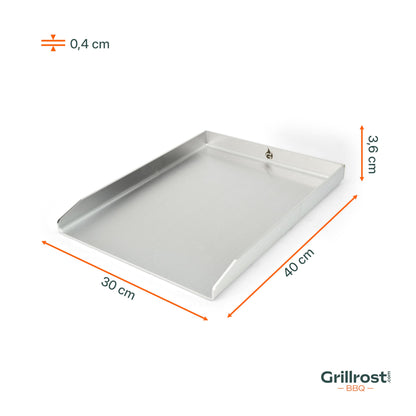 Stainless steel grill plate | Plancha 40x30cm - Universal size | 4mm solid - Made in Germany
