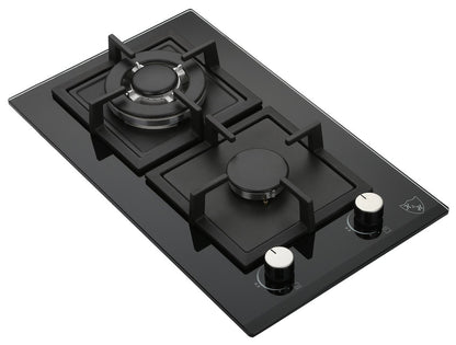 K&H Domino 2 zone glass gas hob 30cm wok burner natural gas built-in with thermocouple flame failure system 2Z-KHGW