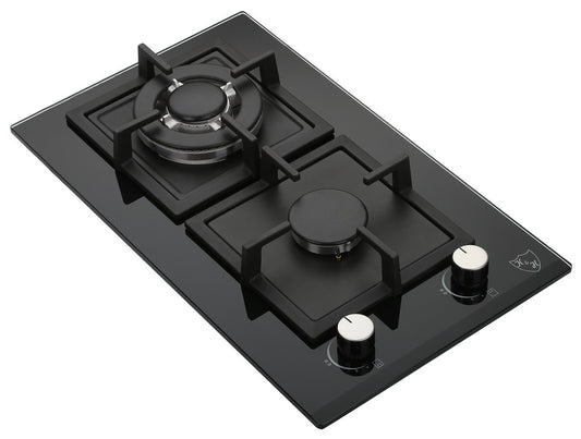 K&H Domino 2 zone glass gas hob 30cm wok burner natural gas built-in with thermocouple flame failure system 2Z-KHGW