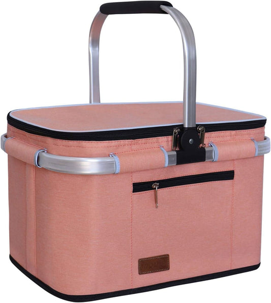LIQINGG 35L waterproof cooler bag shopping basket large insulated cooler lunch bag thermal bag for office camping picnic travel side support stand upright collapsible (patent protection)