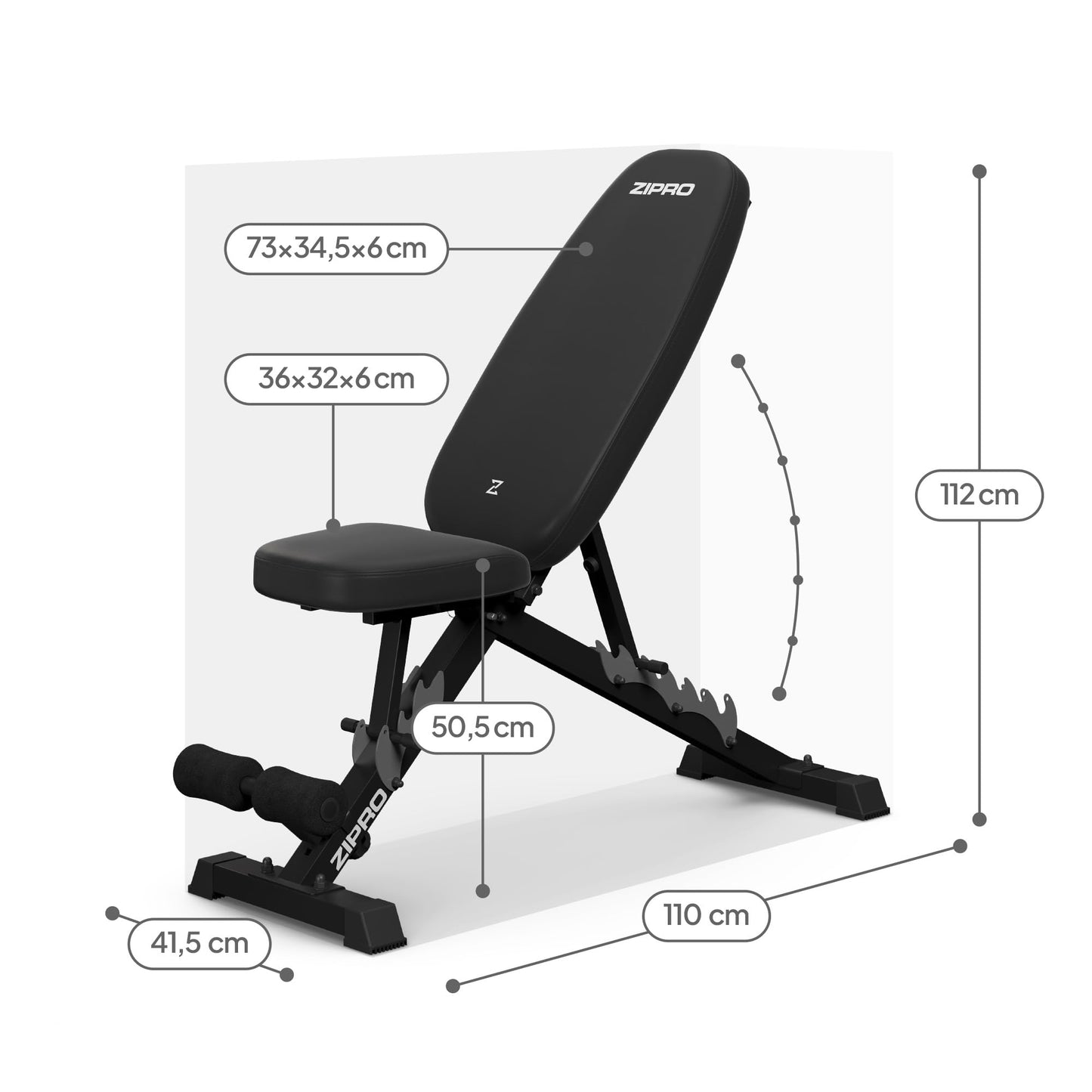 Zipro folding incline bench Jacked, fitness bench with 7-level adjustable backrest, 3-level adjustable seat cushion, weight capacity 230kg, multifunction sit up bench.
