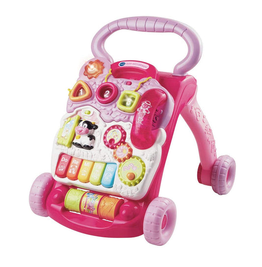 Vtech Baby Walker in pink - adjustable speed, music, and removable playboard - for children aged 12-36 months.