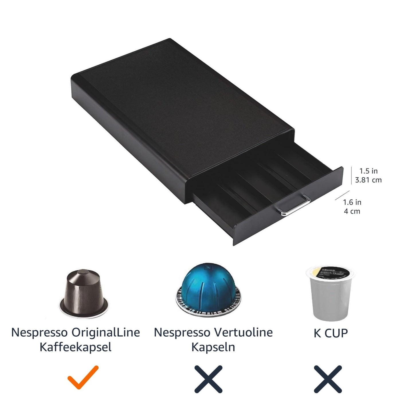 Amazon Basics 1-Drawer Storage Box for Nespresso Original Line coffee capsules, plastic, capacity 50 capsules, load capacity 4.5 kg, Black