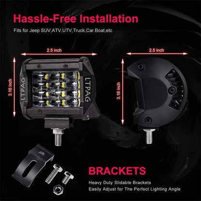 LTPAG auxiliary lights, 2 x 72W Cree LED work lights 4 inches 7200LM 6000K IP68 waterproof off-road floodlight four-row LED headlight work light fog light.