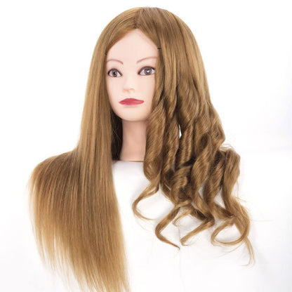 FEIYANJF Training Heads, 24-inch training heads for hairdressers with 50% real hair. Mannequin head for hair styling practice with holder and exquisite gifts (yellow).