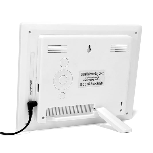 8-inch Digital Alarm Clock, Digital Calendar Day Clock, Alarm Clock Multiple Modes with Reminder Function for Seniors, Dementia such as Alzheimer's Patients, Large Font Electronic Calendar Day Clock - White