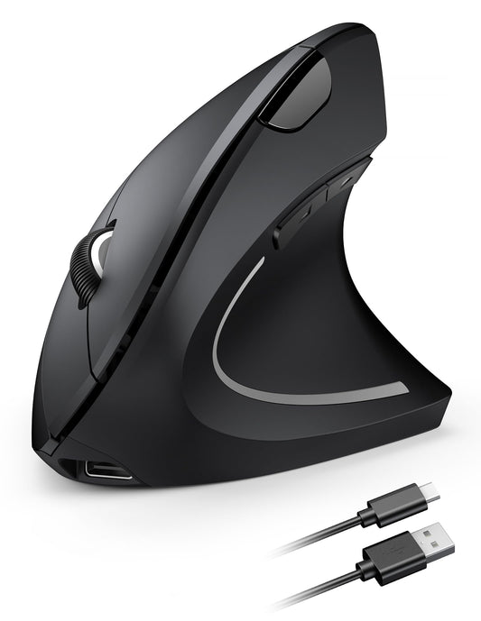 TECKNET Rechargeable Ergonomic Wireless Mouse, 2.4G Optical Vertical Mouse, 5 Adjustable Levels up to 4800DPI, Quiet Wireless Vertical Mouse with 6 Buttons for Laptop, PC, Windows, Mac OS