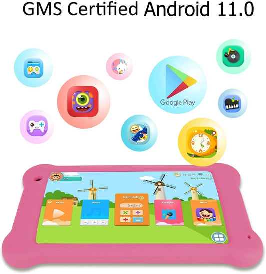 Wainyok Kids Tablet, 2GB RAM + 32GB ROM Kids Tablet, Quad Core, Parental Controls, 7 Inch Eye Protection IPS FHD Display Toddler Android 11 Tablets with Kid-Proof Case.