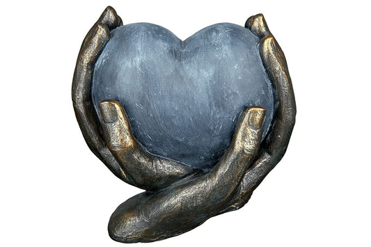 Casablanca modern design GILDE deco sculpture heart in hands - poly - gift birthday christmas - deco living room - color: bronze gray - height 15 cm.