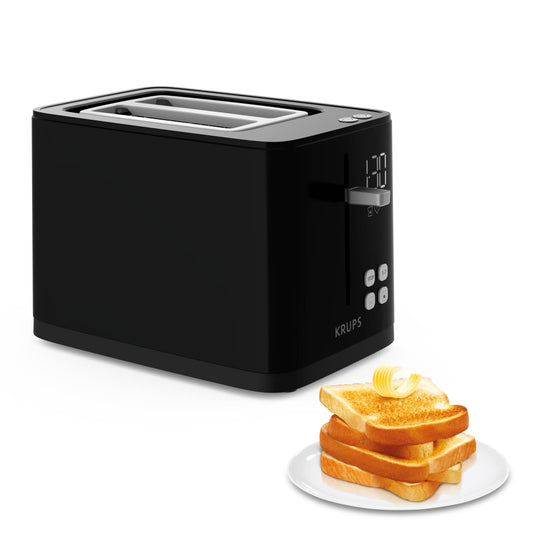 Krups KH641810 Smart'n Light Toaster, Two-Slice Toaster, Digital Display, 7 Browning Levels, Removable Crumb Tray, Countdown, Lift Function, Black