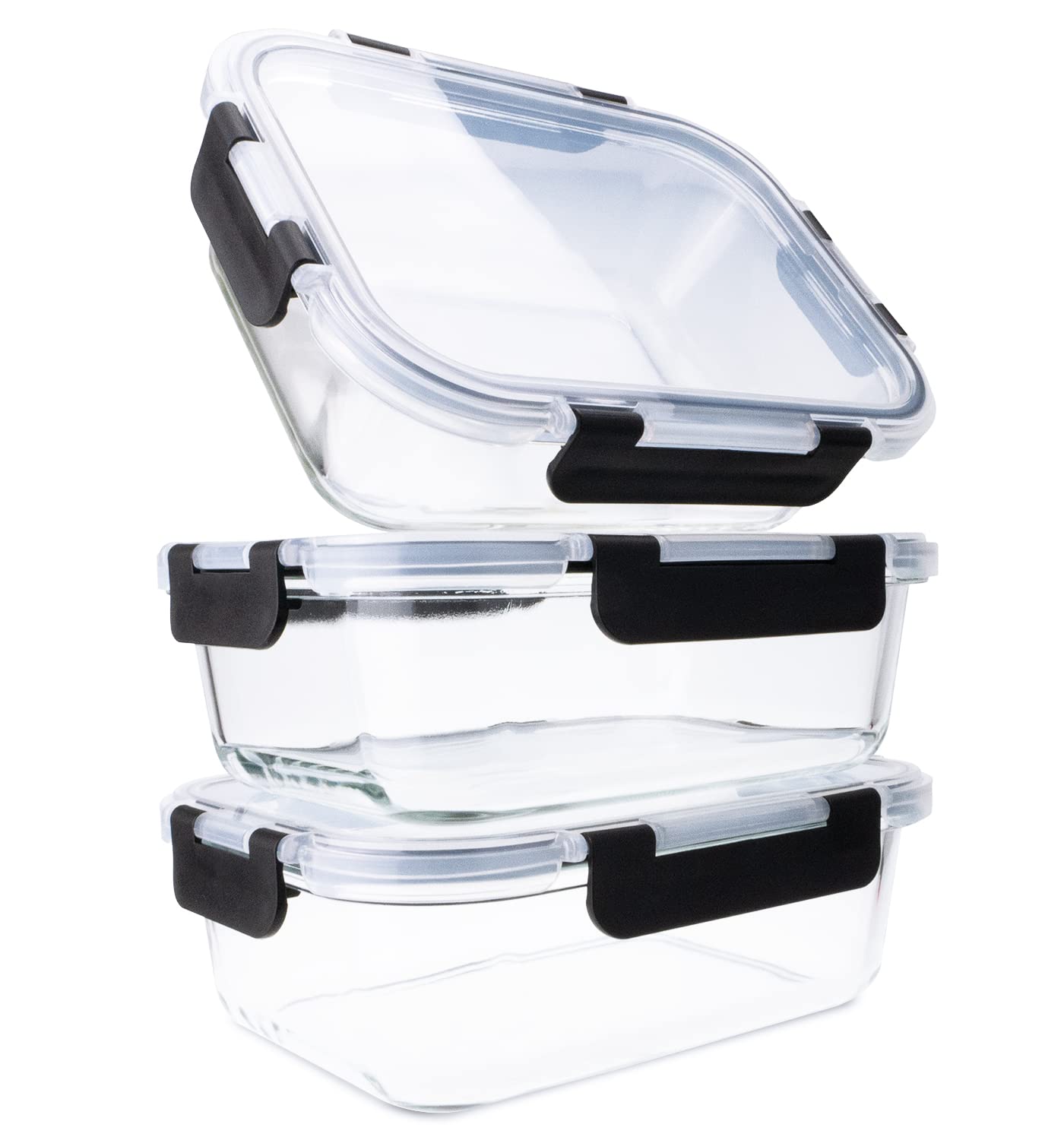 edallo - 3 large premium glass food storage containers with strong leak-proof lids. Dishwasher, oven, freezer, and microwave safe. Meal prep containers. Set: 3x1 liter.