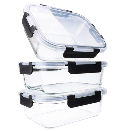 edallo - 3 large premium glass food storage containers with strong leak-proof lids. Dishwasher, oven, freezer, and microwave safe. Meal prep containers. Set: 3x1 liter.