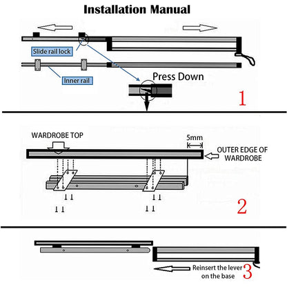 Pull-out clothes rail for pulling out the hangers Adjustable wardrobe clothes rail -500mm